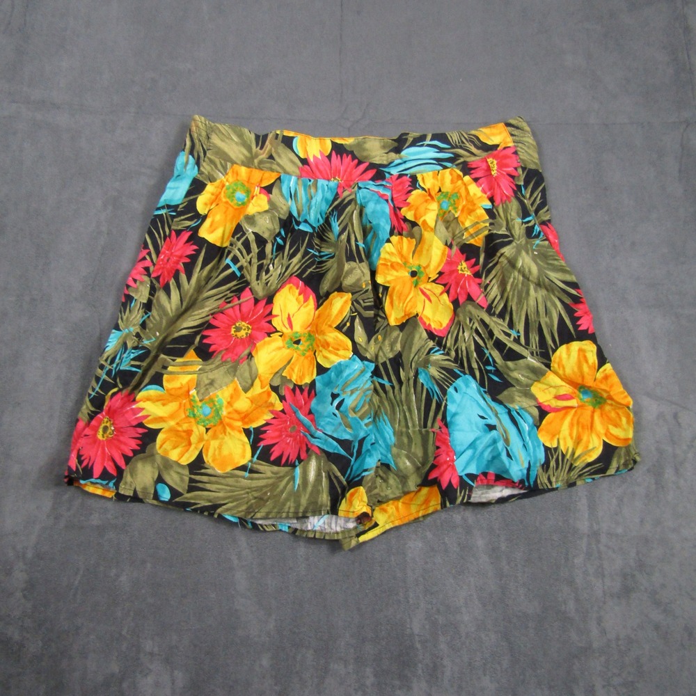 Jaclyn Smith Shorts Womens 12 Black Tropical Floral High Rise Vintage USA